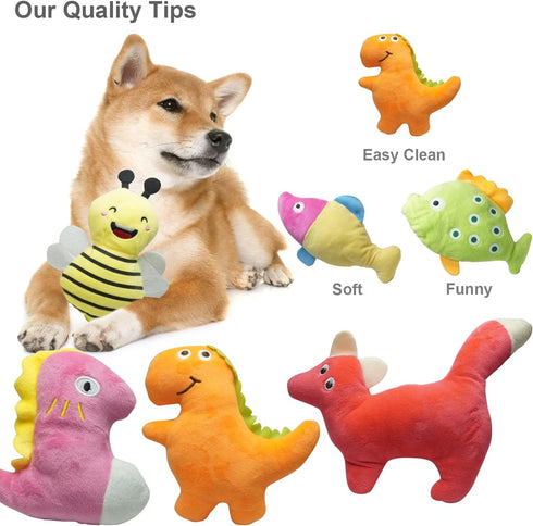 Cute Animal Designs Soft Dog Squeaky Toys (Pack of 20) for Small and Medium Dogs