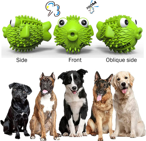 Dog Toy for Aggressive Chewers, Tough Natural Rubber with Squeaker & Crinkle Paper, Durable Teeth Cleaning Toys