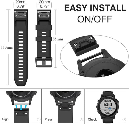 Soft Silicone Replacement Watch Band for Garmin Fenix 6S, Compatible with Fenix 6S Pro/Sapphire/5S Models