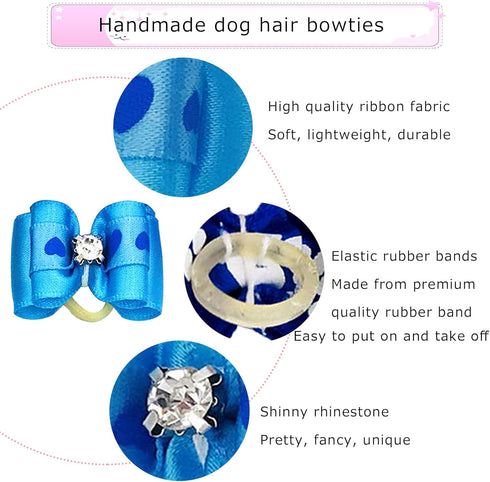 50pcs / 25Pair Small Dog Hair Bows with Rubber Bands and Rhinestones, Random Color Puppy Grooming Accessories