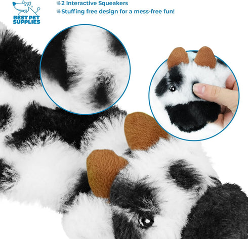 Best Pet Supplies 2-in-1 Stuffless Squeaky Dog Toys, Soft Durable Fabric for Small, Medium, Large Pets, Cow, Medium