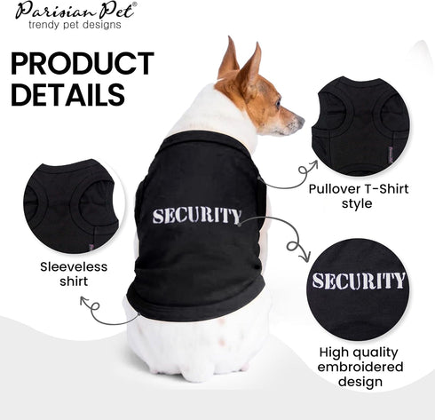 Parisian Pet Dog T-Shirt, 'Security' - 100% Cotton, Breathable, Sleeveless Vest, Machine Washable, 4XL