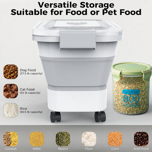 20-23 Lbs Collapsible Dog Food Storage Container, Airtight with Transparent Lid, Multifunctional for Pet Food