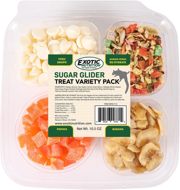 Exotic Nutrition Sugar Glider Treat Variety Pack (9.5 oz.) - Healthy Natural Assortment - Yogu Drops, Mango, Garden