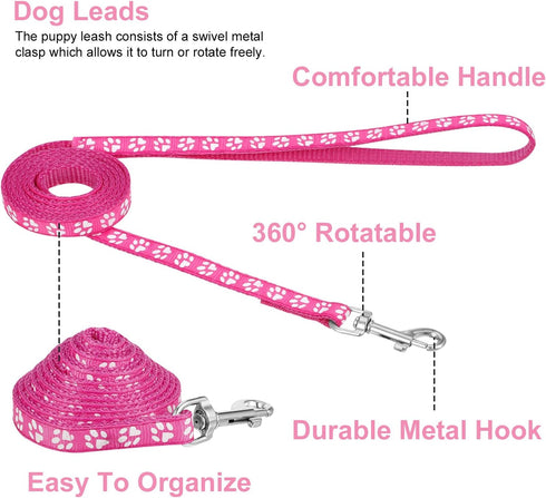 2 Packs Dog Collar and Leash Set, Quick Release Buckle Adjustable Paw Print Puppy Collar for Small Dogs