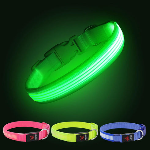 YFbrite Light Up Dog Collar, Full Adjustable Rechargeable LED Safety Glowing Collar for Night (Design 2-Green, Large)