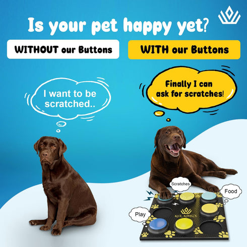 KUL KING’S Dog Talking Button Set - 8 Recordable Buttons, Waterproof Mat, Training Manual, 30s Recording for Dogs