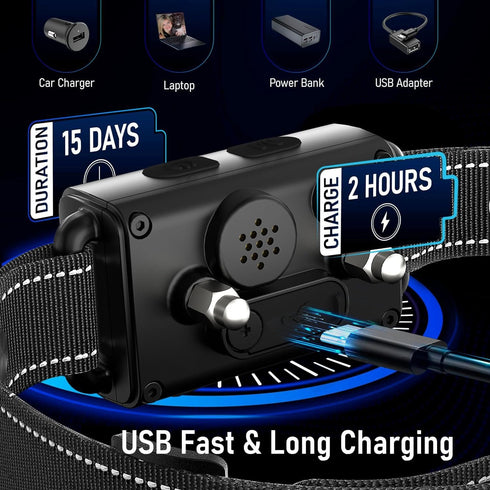 Dog Bark Collar Long-Lasting Type C Rechargeable with 8 Sensitivity Levels, Safe Modes for Small Medium Large Dogs