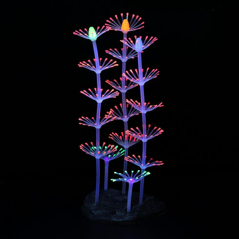 Glowing Fish Tank Decorations, 4 pcs Glow Aquarium Ornaments (Purple Coral, Rainbow Sea Urchin, Green Kelp, Pink