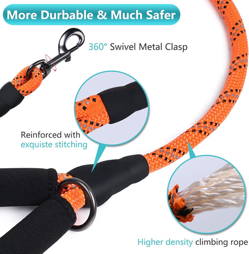 VIVAGLORY Strong Rope Dog Leash, 6ft Durable Reflective Lead with Thick Neoprene Padded Handle for Medium Large Dogs