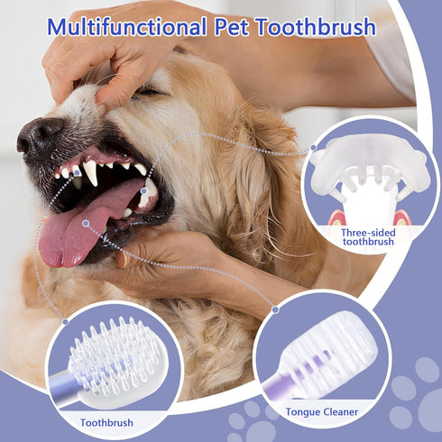 3PCS Pet Toothbrush Kit for Cats and Dogs, Complete Oral Care Set with Soft Bristles for Dental Hygiene