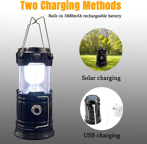 XTAUTO 4-Pack Collapsible Portable LED Camping Lantern Lightweight Waterproof Solar USB Rechargeable LED Flashlight
