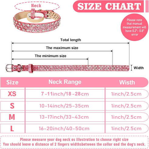 Rhinestone Leather Dog Collar - Bling Collars for Small Medium Large Dogs - Soft Microfiber Leather with Adjustable