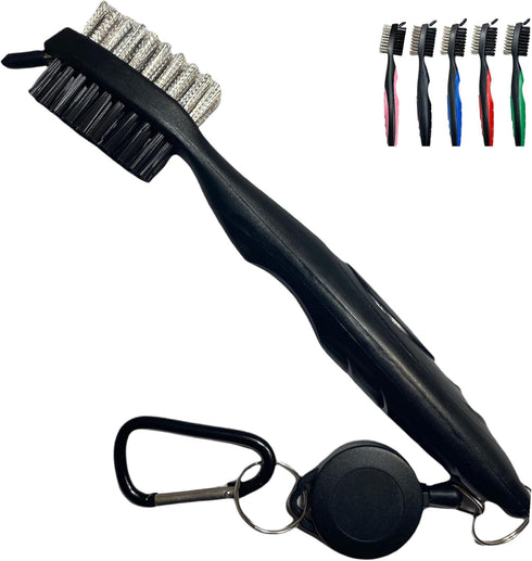 The Golfer's Workshop Golf Club Brush - 2 Ft Retractable Zip-line with Carabiner Clip and Groove Cleaner