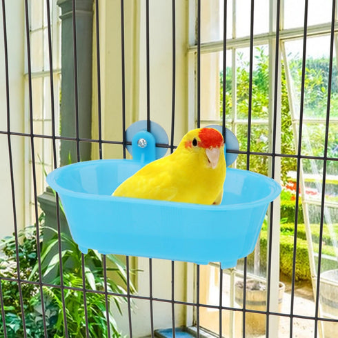 Hypeety Bird Bath with Mirror, Portable Bird Bathroom for Pet Parrots, Bathing Tub Accessories (Blue-Bird Bathtub)