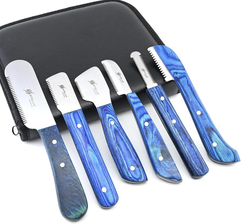Stellar Shears Set 6-Piece Dog Grooming Stripping Knife Stainless Steel Hand Stripping Tools with Wooden Handles