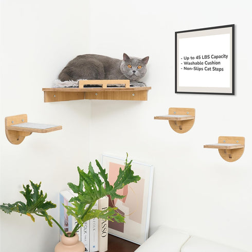 45LBS Cat Wall Shelves with 3 Non-Slips Steps, Space-Saving Mounted Cats Walls