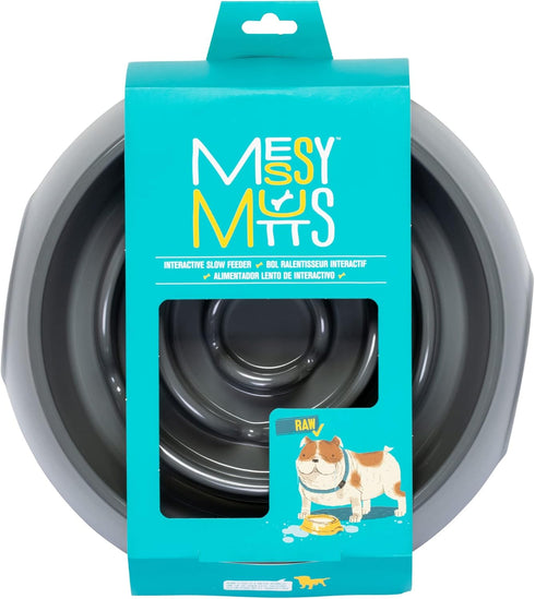 Messy Mutts Interactive Slow Feeder, Puzzle Dog or Cat Bowl, 9.8” x 2.2”, 3 Cup, Enrichment Food Dish, Cool Grey
