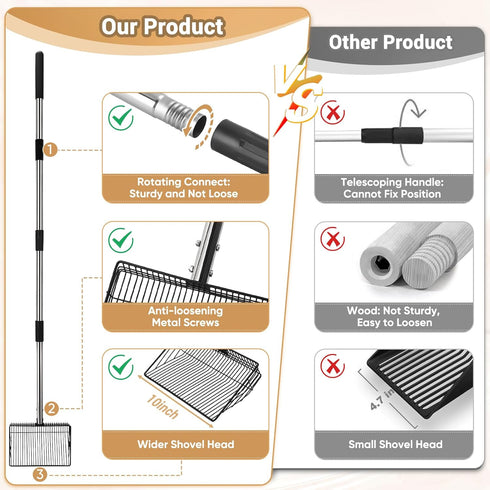 10inch 24 68" 4 1 Large Metal Chicken Poop Scooper, to Long Chicken Coop Litter Scoop with Stainless Steel Handle