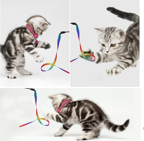 Cat Wand Interactive Toy, 5 Sets Colorful Fabric Ribbon Sticks for Indoor Play, Pet Toys for Kittens