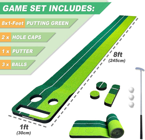 Set, 1x8 SENSECLUB Indoor Putting Green Game, Foldable Putting Mat Golf Game Golf Gifts for Men - Ft