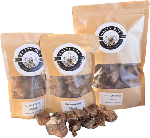 Natty Dog Packed (5 dehydrated Beef Lung Cubes, Suitable for Training or Snacking, All Natural, with Vitamins Ounce)