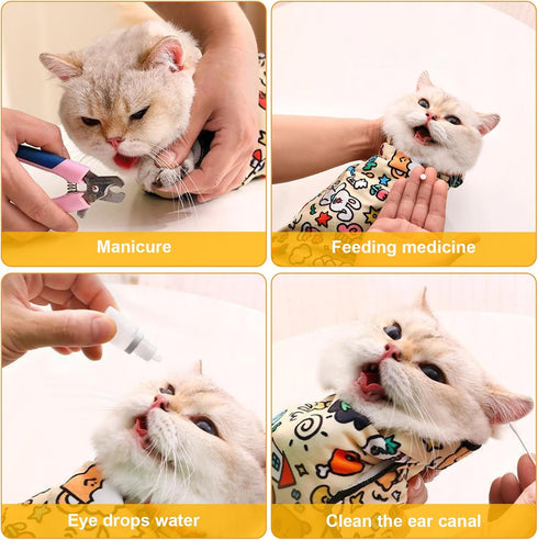 hurifeng 9lbs,21.65 21.65IN) Cat Grooming Wrap Self-Adhesive Anti-Scratch Swaddle Restraint Bag for Stress-Free Nail