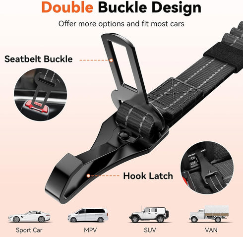 2Pcs 360 Dog Seat Belt, Dog Car Seat Belt Bungee, Car Harness for Pet with Buckle & Hook Latch, Safety Leash Vehicle