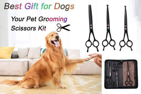 Dream Reach 7.0 Inches Professional Pet Cat Dog Grooming Shears Scissors Kit, Straight, Curved, Thinning/Blending