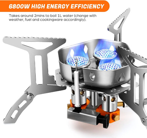 Odoland 6800W Windproof Camp Stove, Camping Gas Stove with Windscreen, Piezo Ignition, Carry Case for Outdoor