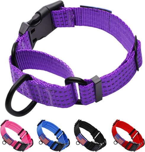 Martingale Collar for Training Dogs, Adjustable Reflective with USA Flag, NO Pull, for Medium Large XL Dogs, L, Purple