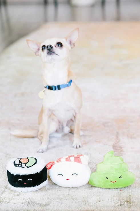 Pearhead Sushi Plush Toys, Durable Squeaky Dog Toy Set, Soft Chew Toys, Gifts for Pet Owners, Set of 3