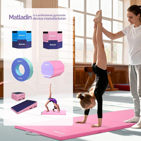 Matladin 6'x3'x1"/8'x3'x1" Folding Gymnastics Mat for Kids, PU Leather Gym Exercise Mats for Tumbling, Cheer, Yoga