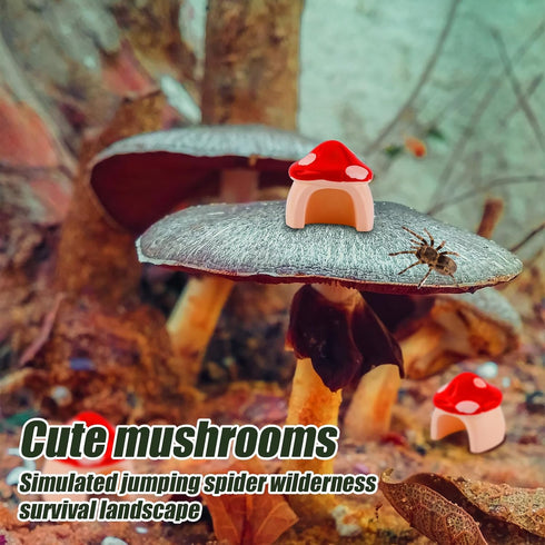 Gosknor 3pcs Jumping Spider Mushroom Hide for Spoods, Resin Jumping Spider Hideout House Cute Jumping Spider Mushroom