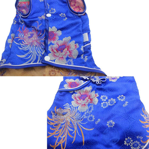 SEIS Pet Costume Tang Suit - Dog Cheongsam Satin Clothes, Chinese Style Clothing for Dogs, Pet Skirt (Blue, S)
