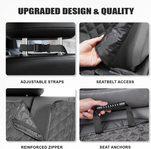 Seeseven 60W Dog Car Seat Cover for Back Seat, Waterproof Back Seat Cover with Zippered Armrest Access, Non Slip Rear