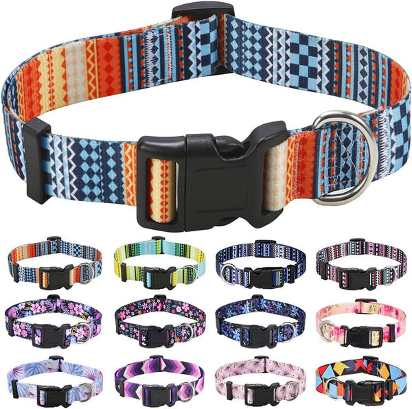 Adjustable Dog Collar with Bohemia Floral Tribal Patterns - Soft Ethnic Style for Small Medium Large Dogs (Bohemian