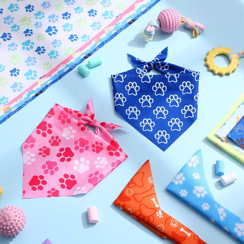 Shyyween 100 Pieces Paw Print Dog Bandanas Bulk Paw Bandanas for Dogs Winter Soft Bibs Adjustable Triangle Doggie