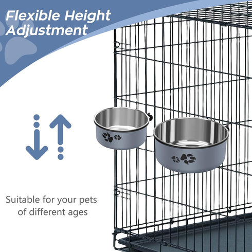 2 Pack No Spill Stainless Steel Dog Water Bowl, Hanging Bowls for Medium Large Dogs, Metal Pet Feeder