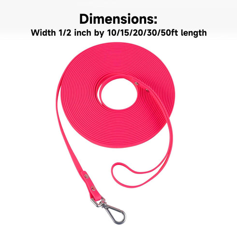 Dog Training Long Leash, Waterproof Heavy Duty Outdoor Recall Lead for Small Medium Large Dogs (20FT, Rose Pink)