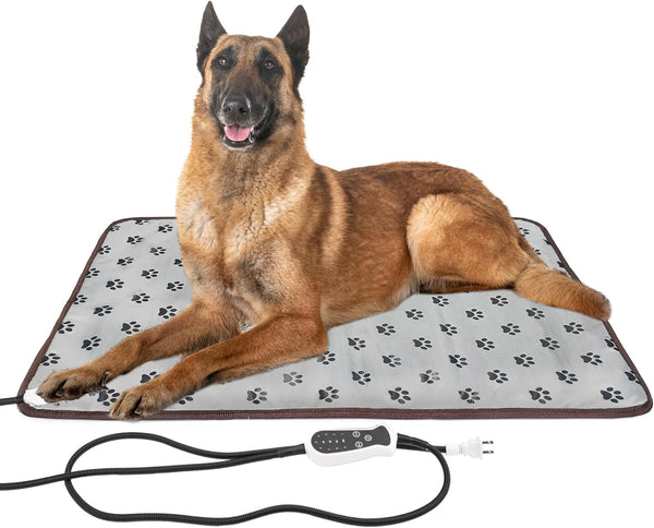 Large Pet Heating Pad 34"x21" for Dogs & Cats, Electric Warming Pad with Timer, Chew Resistant Cord, Easy Clean