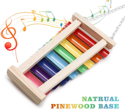 8 Dnoifne Colorful Bird Xylophone Toy, Suspensible Funny Xylophone Toy with Metal Keys, Cage Accessories for Chicken