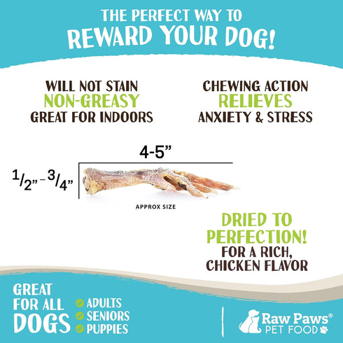 (50 Pack) Packed Raw Paws Dried Chicken Feet Dog Treats - in USA - Dehydrated Chicken Feet for Dogs - Natural, Single
