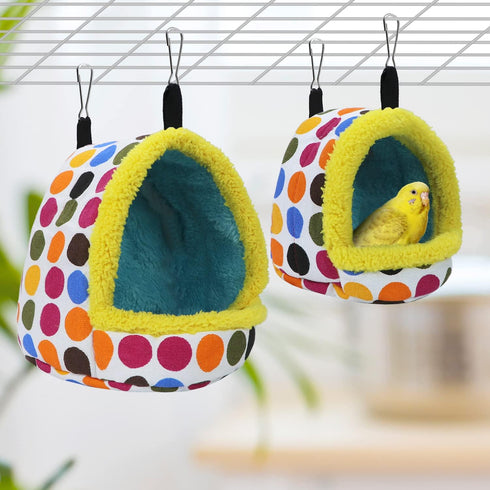 Bird Hanging Hammock - Winter Warm Plush Snuggle Pet Cave for Parrot, Lovebird, Budgie, Cockatiel (Medium)