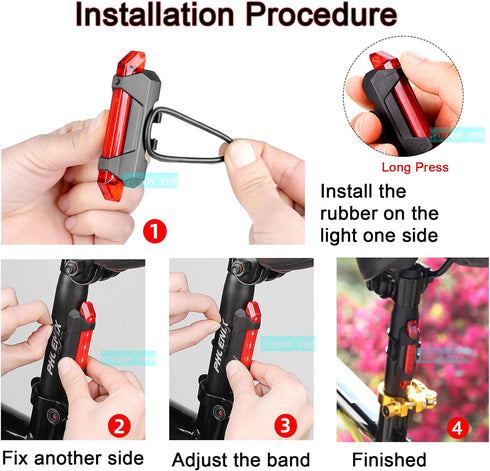 Rechargeable Bike Lights Set, Ultra Bright Bicycle Rear Lights for Night Riding, Waterproof 4 Modes
