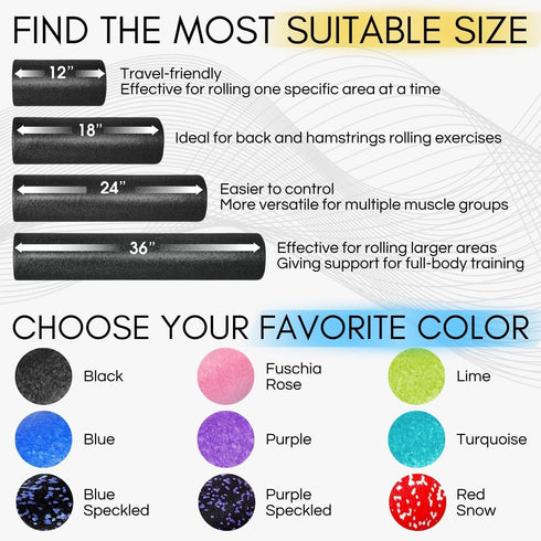 Yes4All High-Density Round Foam Roller, Exercise Foam for Yoga, Pilates & Stretching - 12, 18, 24, 36 Inch