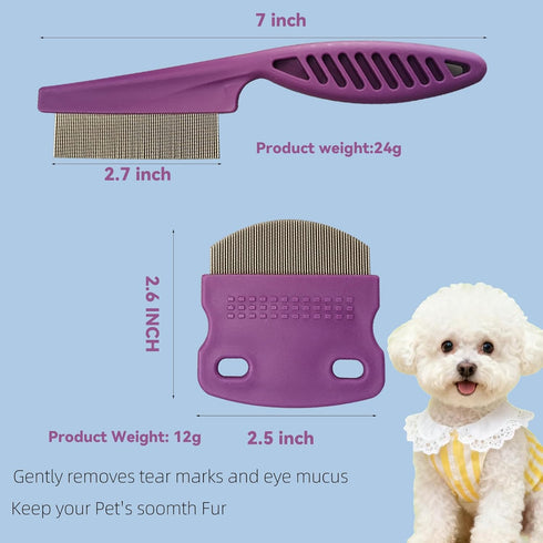 Varjjae 2 Pack set) Professional Pets Eye Combs,Pets Grooming Comb Kit,Stainless Steel Tear Stain Remover for Cats