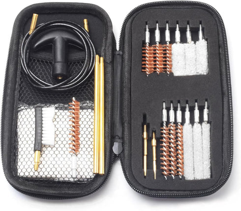 Handgun Cleaning Kit for .22, .27, .30, .357, .38, 9mm, .40, .45 Caliber Pistol with Bronze Bore Brush