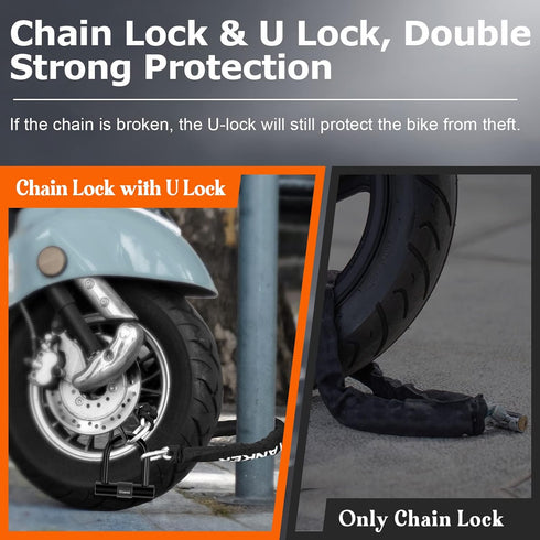 Titanker Heavy Duty Motorcycle Chain Lock with 2 Keys, 14mm Thick U Lock for Bicycles
