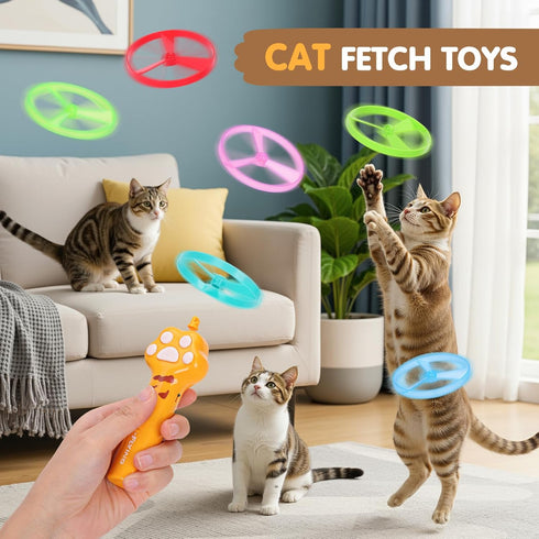 AGIFTMIND 6 Cat Fetch Toy, Rechargeable Flying Disc Launcher with Flying Discs, Cat Interactive Hunting Toys